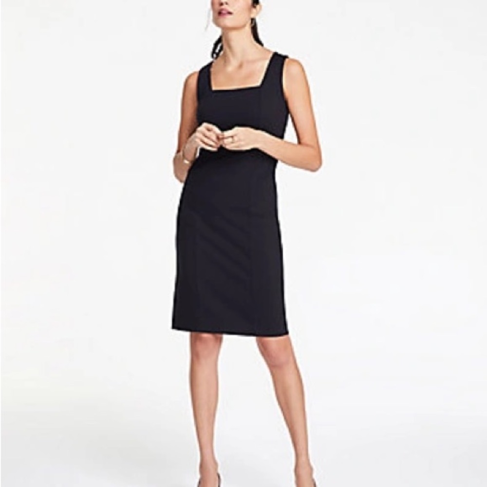 Ann Taylor Black Square Neck Ponte Sheath Dress NWT
